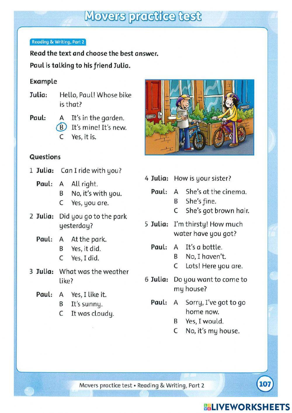 Get ready For Movers Unit 12 Practice test 