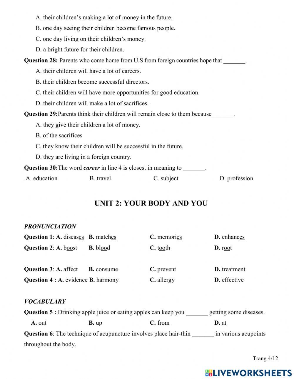 On unit 1 2 3 lop 10