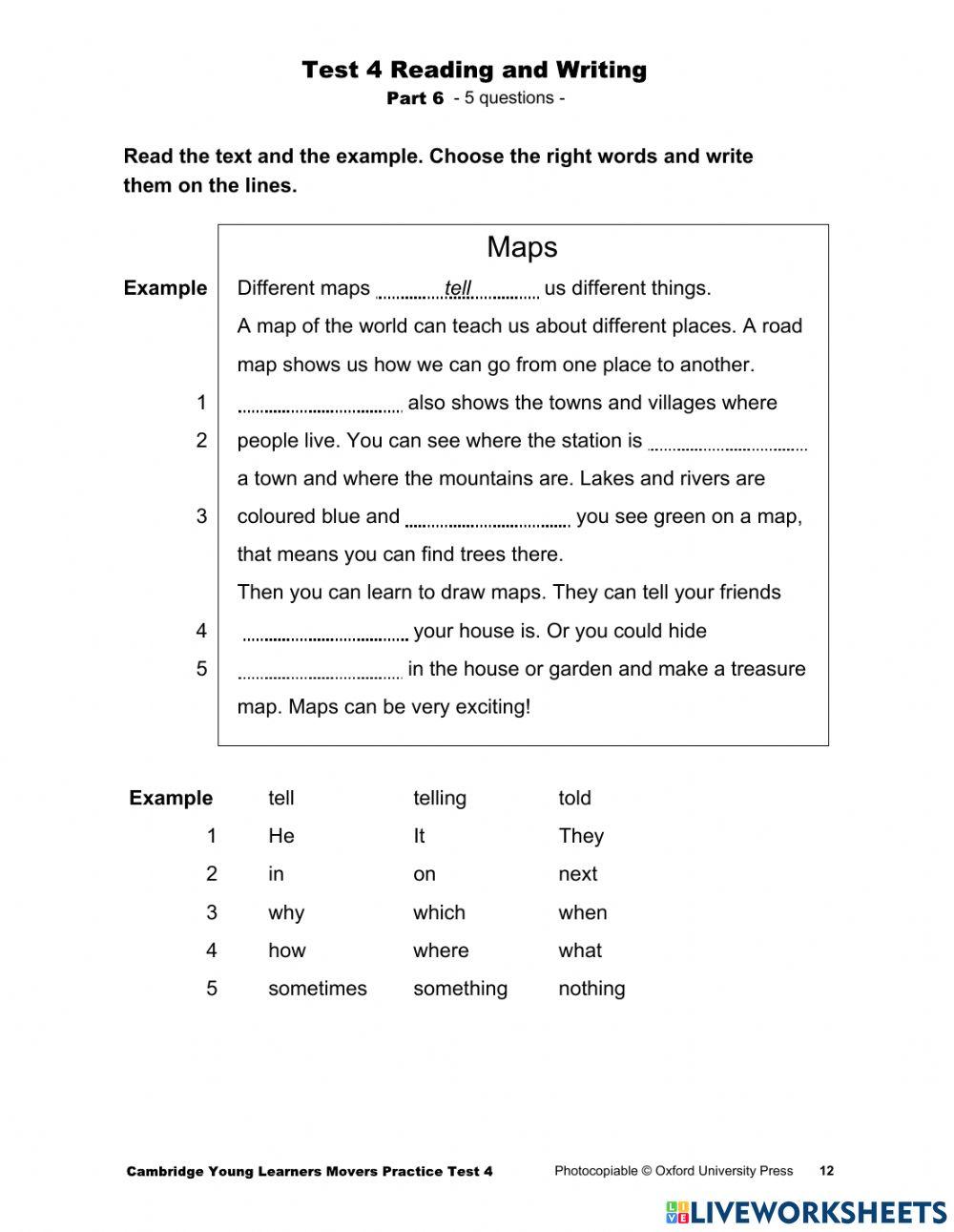 Movers-Reading and Writing Practice-Part 6