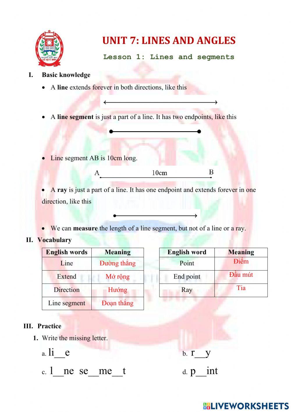 MATH 4 U7L1-Lines and segments