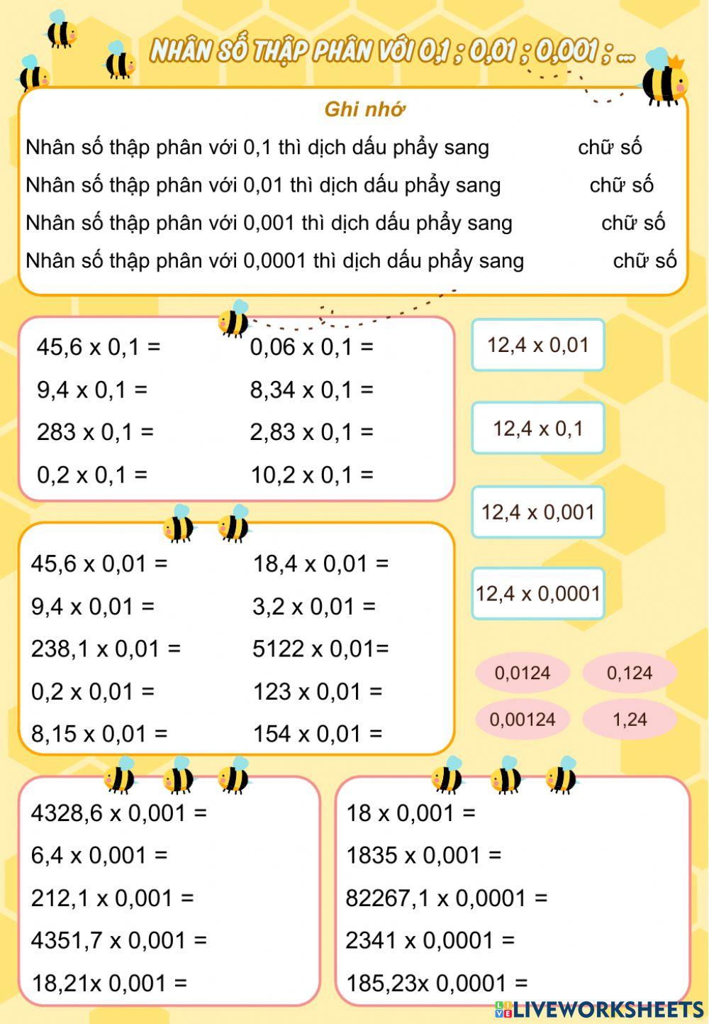 Nhân số thập phân với 0,1- 0,001- 0,001-...