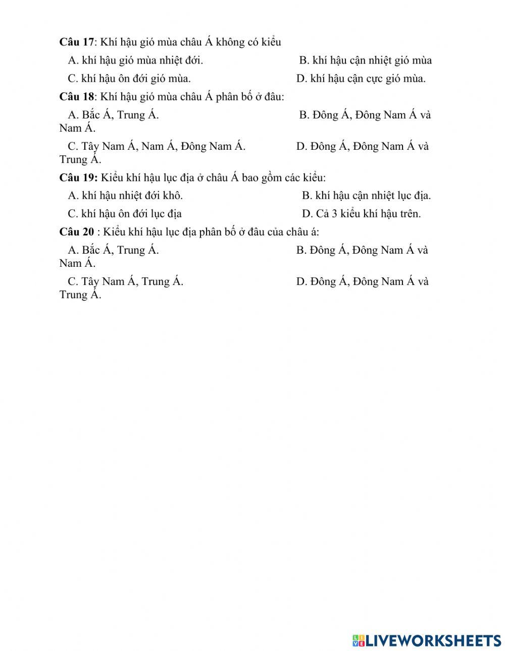 Kiểm tra địa lí giữa kì lớp 8