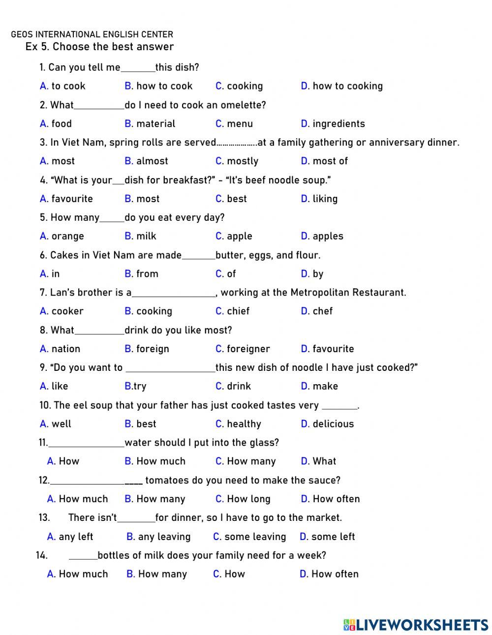 Worksheet 1-Unit 5-Grade 7