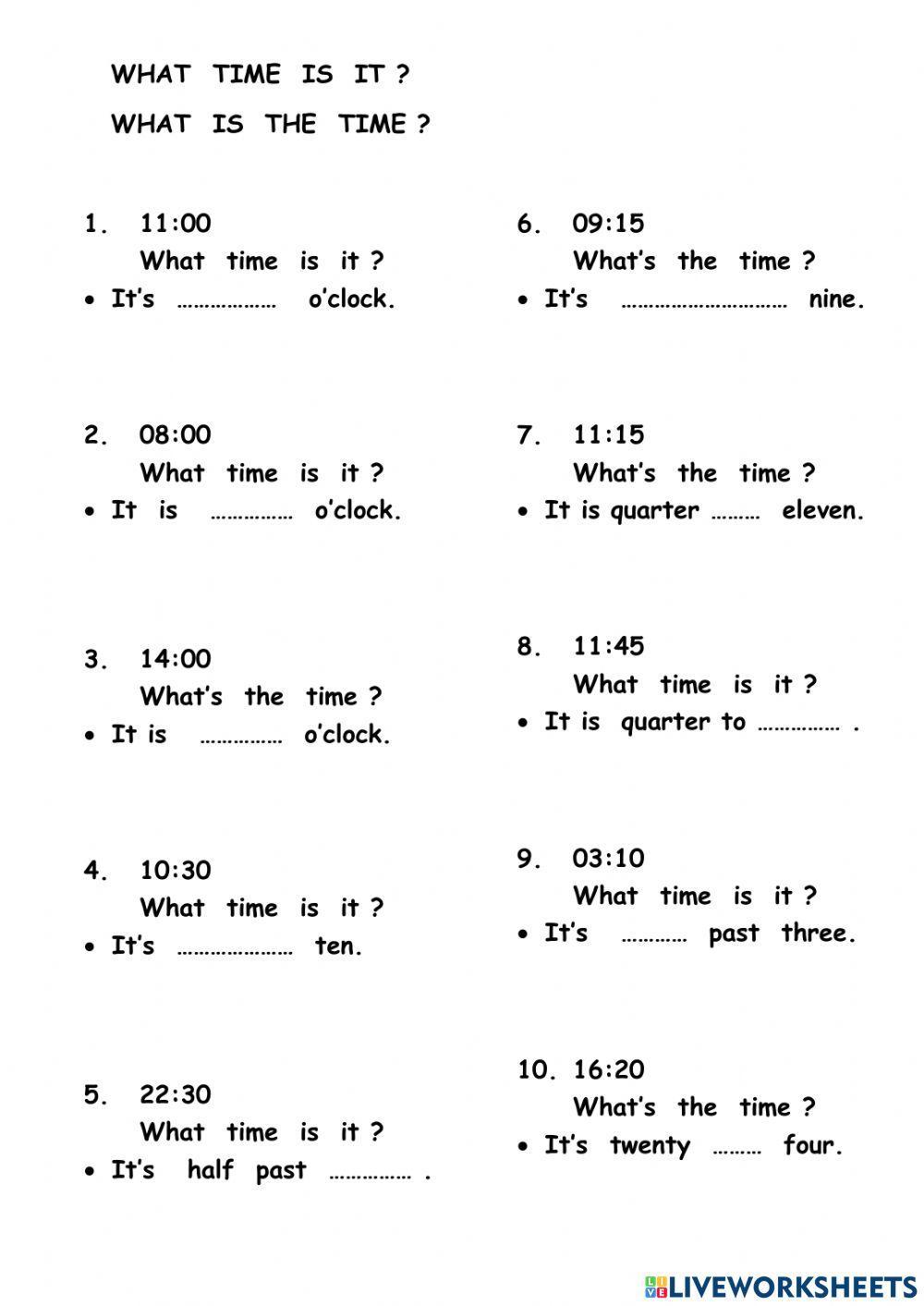 What time is it online practice | Live Worksheets