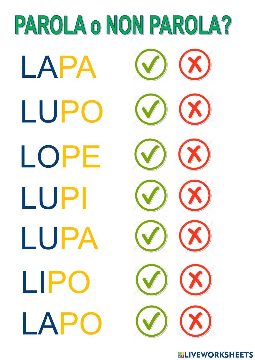 Lettura parole non parole