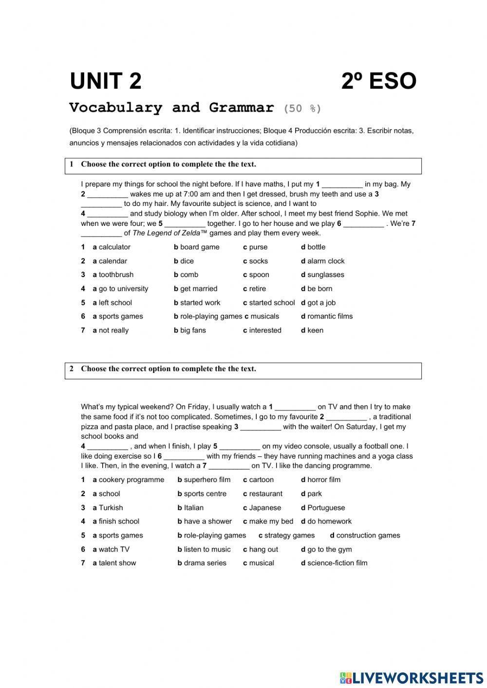 Exam 2 ESO Present and past