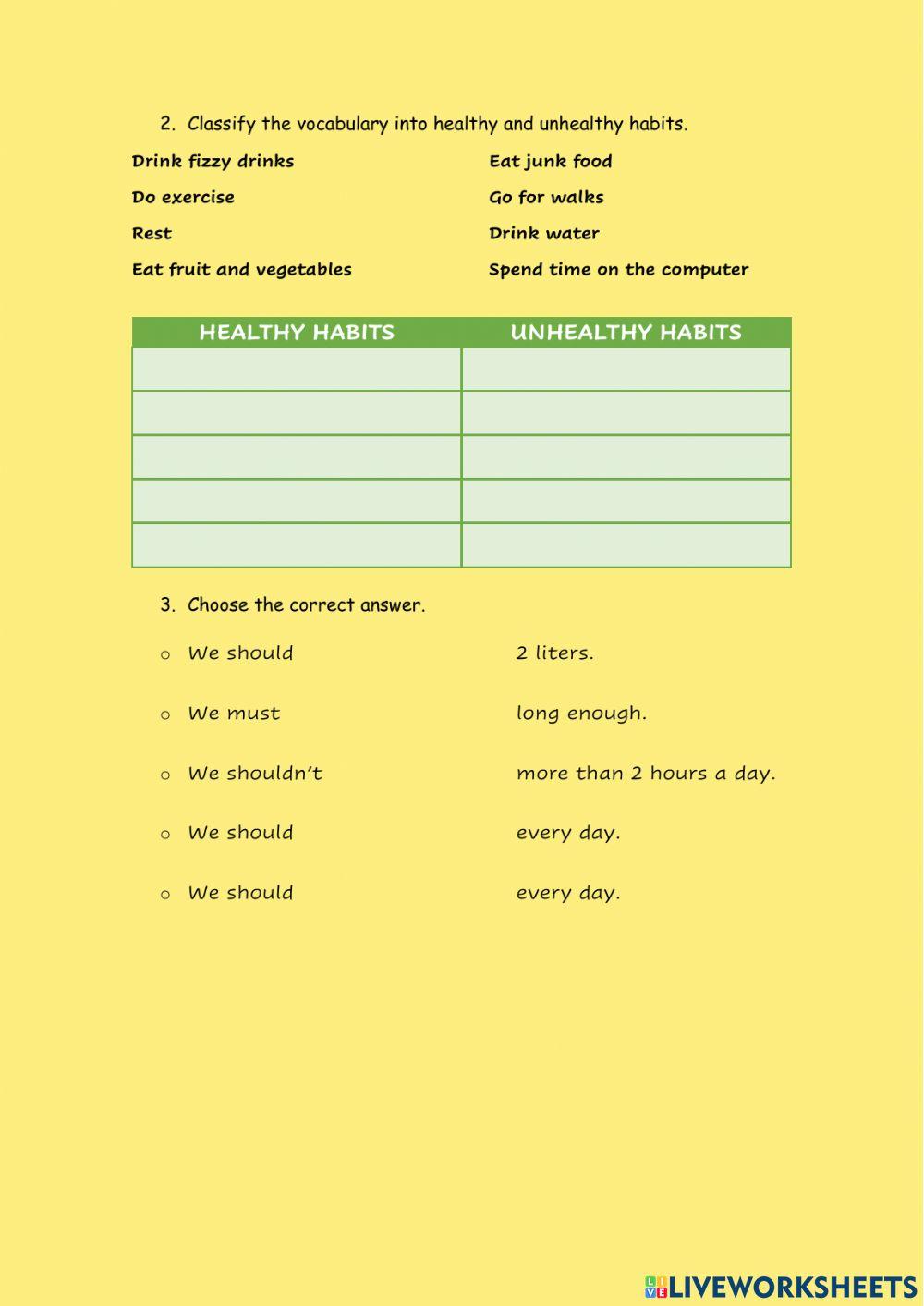 Healthy and unhealthy habits