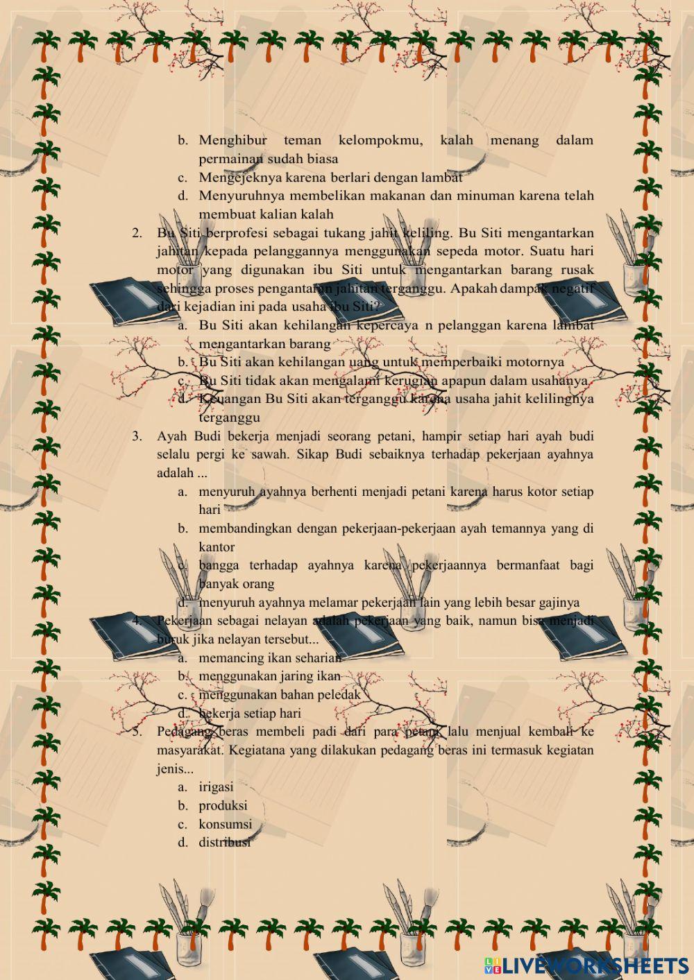 Kisi-kisi dan soal kelas 4 tema 4