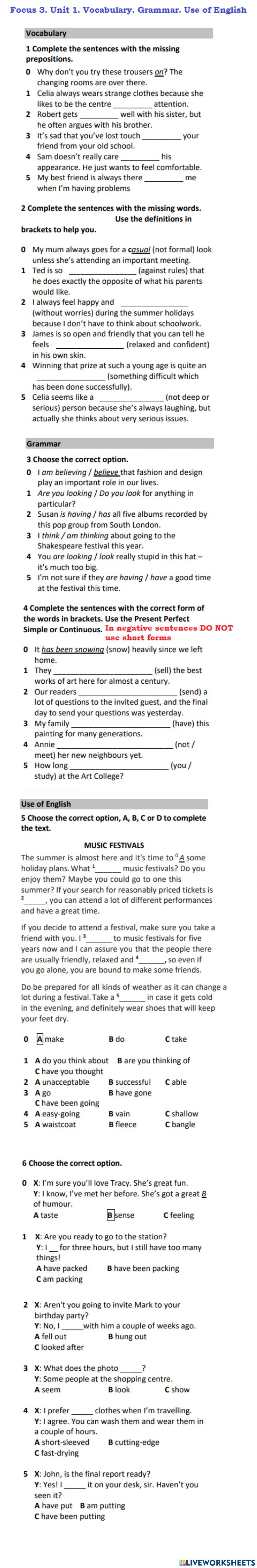 Focus 3. Unit 1.Vocabulary.Grammar.Use of English