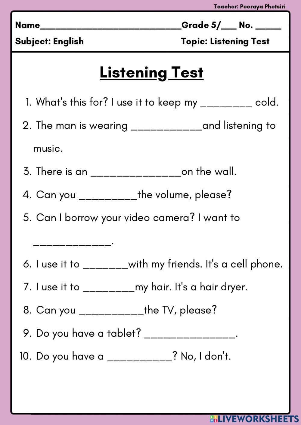 Eng5:Listening Test
