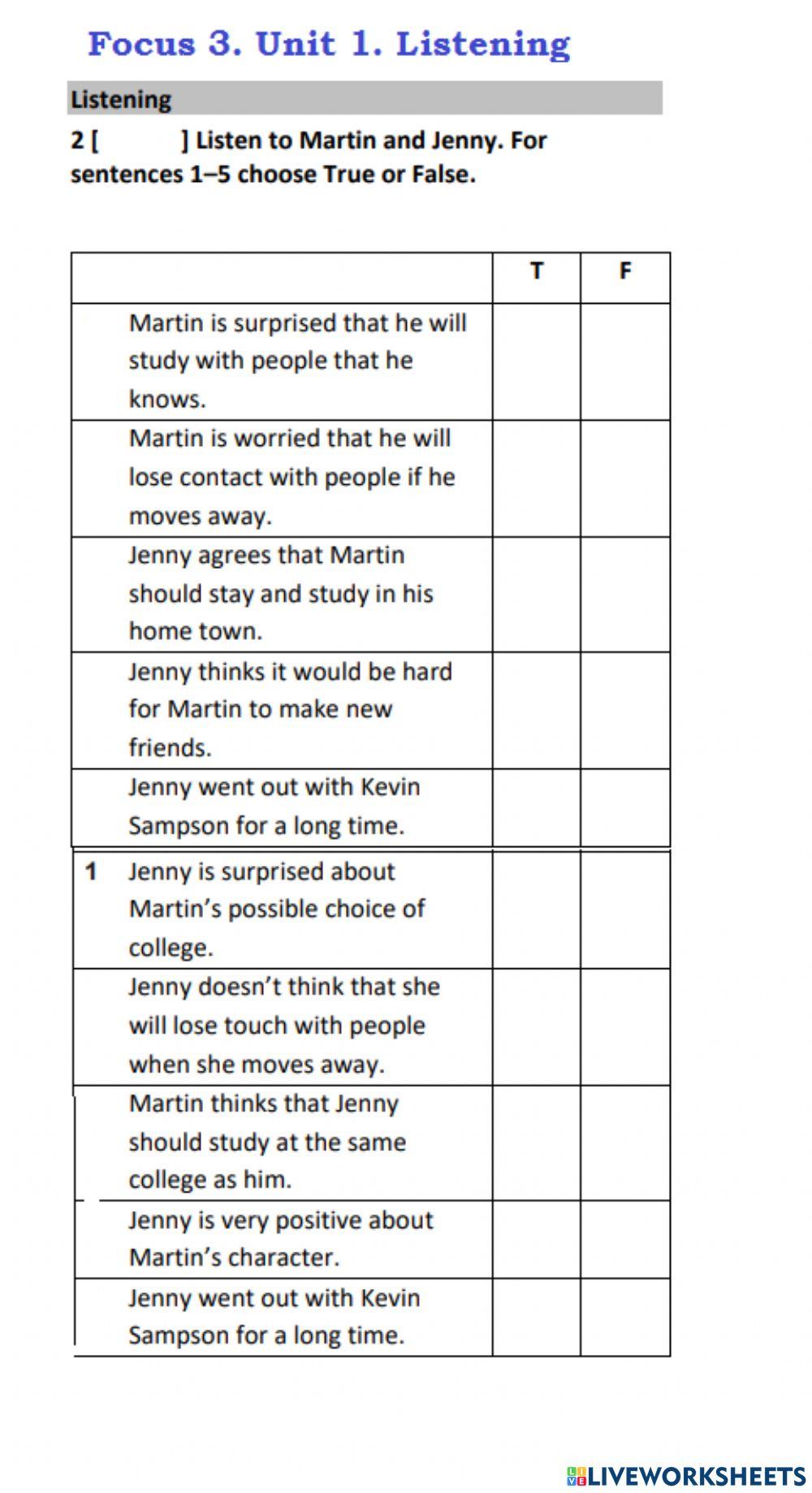 Focus 3.Unit 1.Listening
