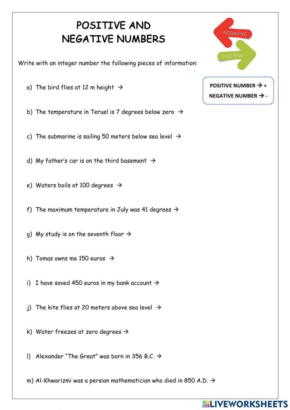 Positive and negative numbers