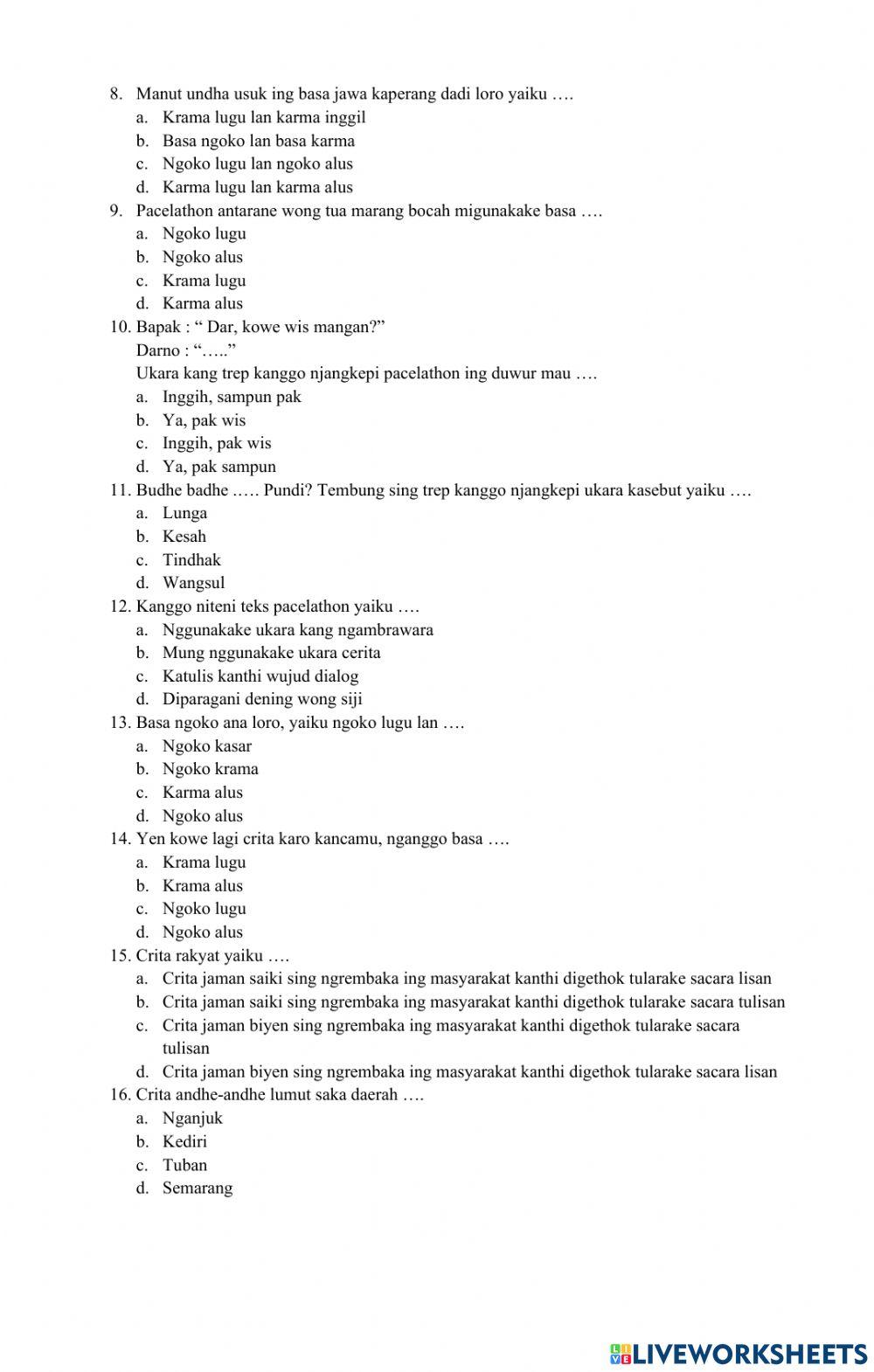 Bahasa Jawa PAT Ganjil Kelas 4