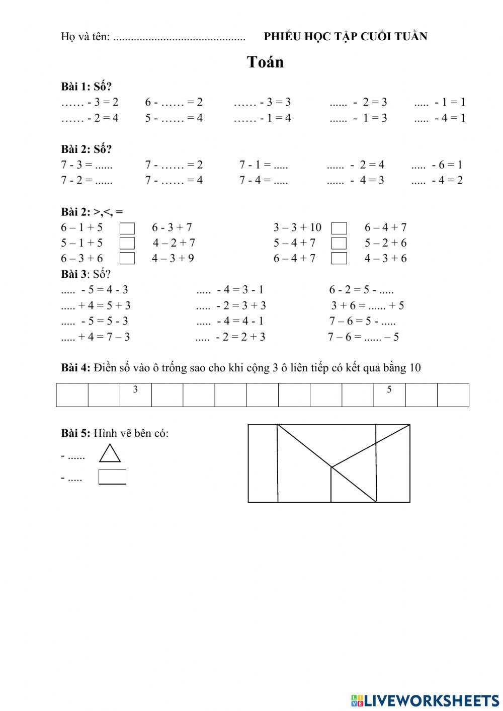 Bài tập cuối tuần lớp 1