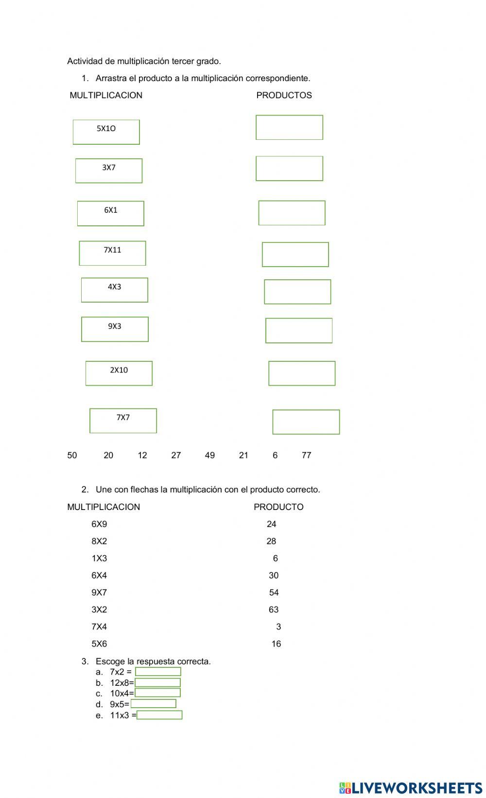 Ejercicio matemáticas multiplicación