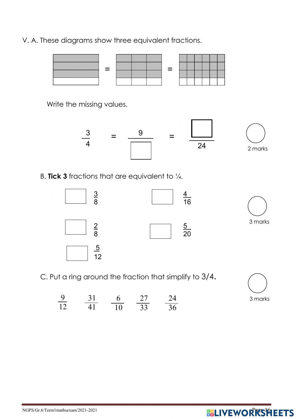 Mathematics Exam paper 2 - Grade 6