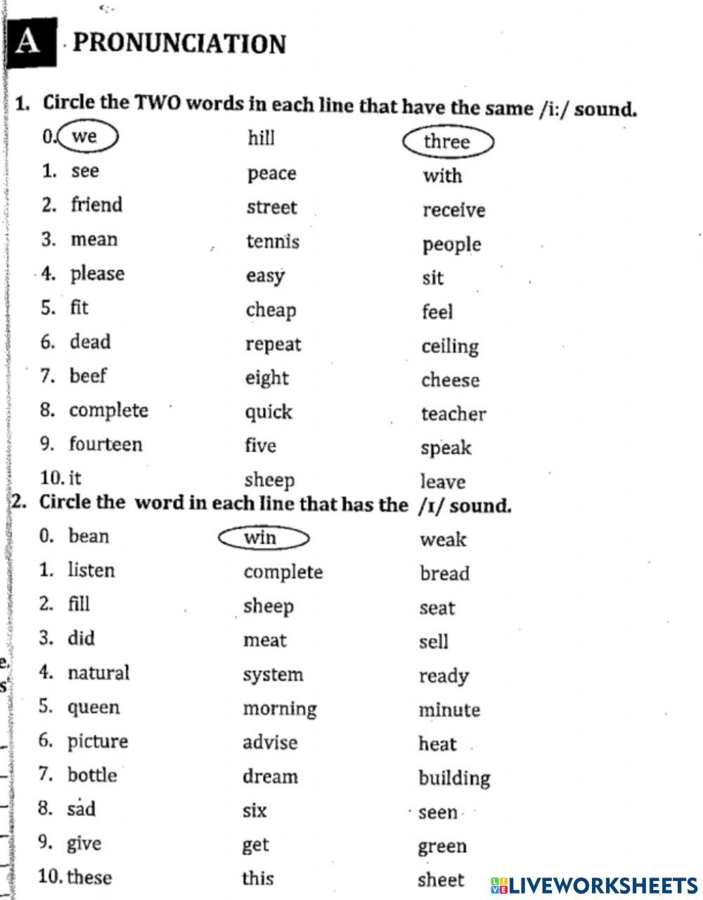 Grade 6 Unit 4 Pronunciation I LiveWorksheets