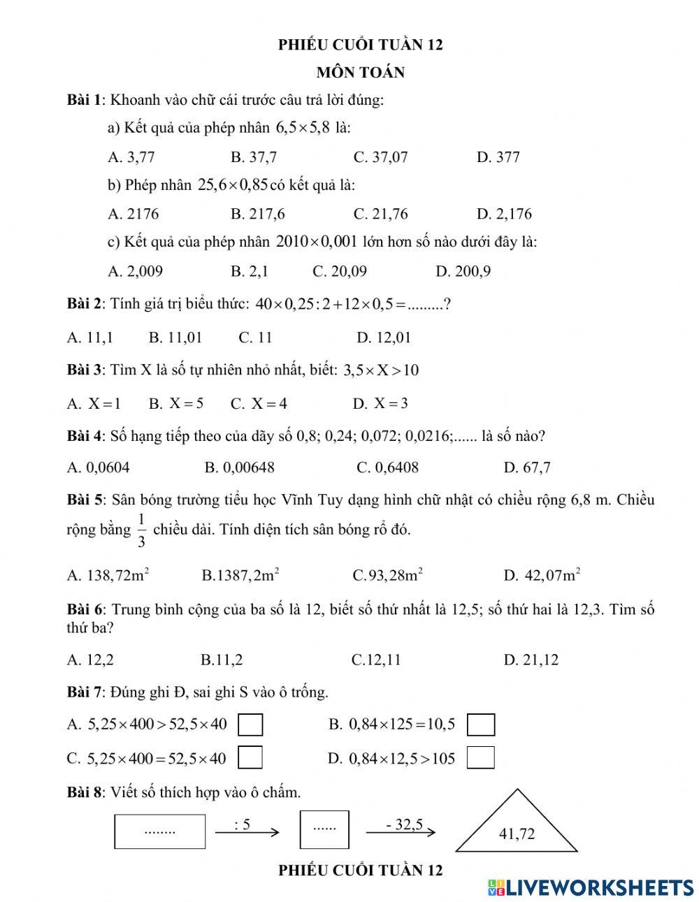 Phiếu cuối tuần 12 online