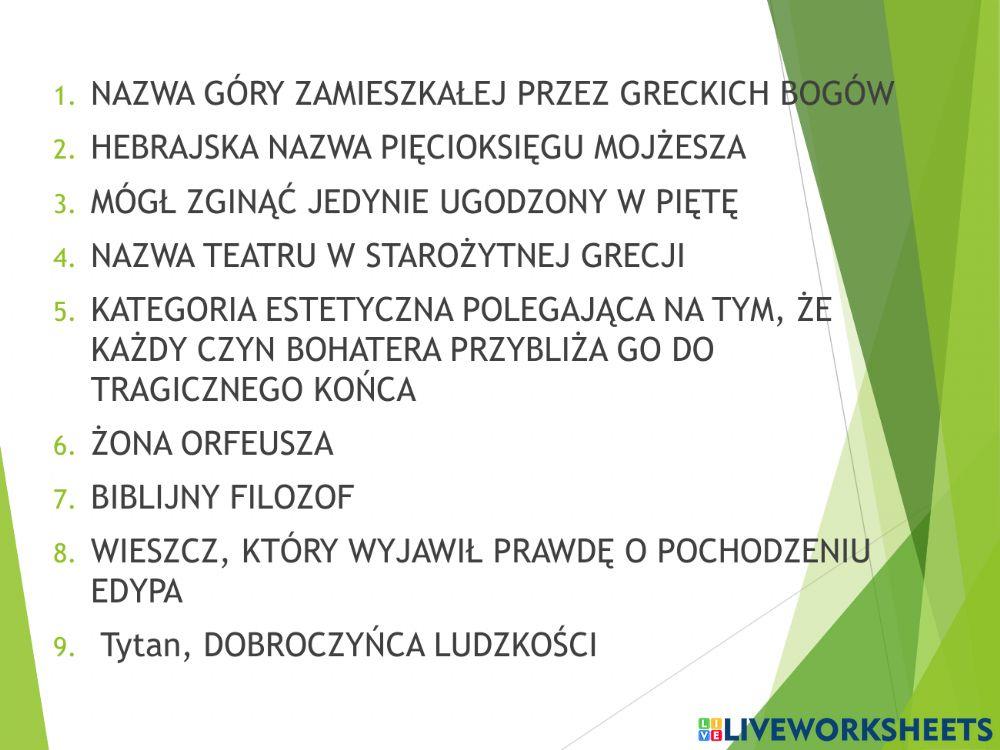 Powtórzenie wiadomości przed sprawdzianem. Antyk