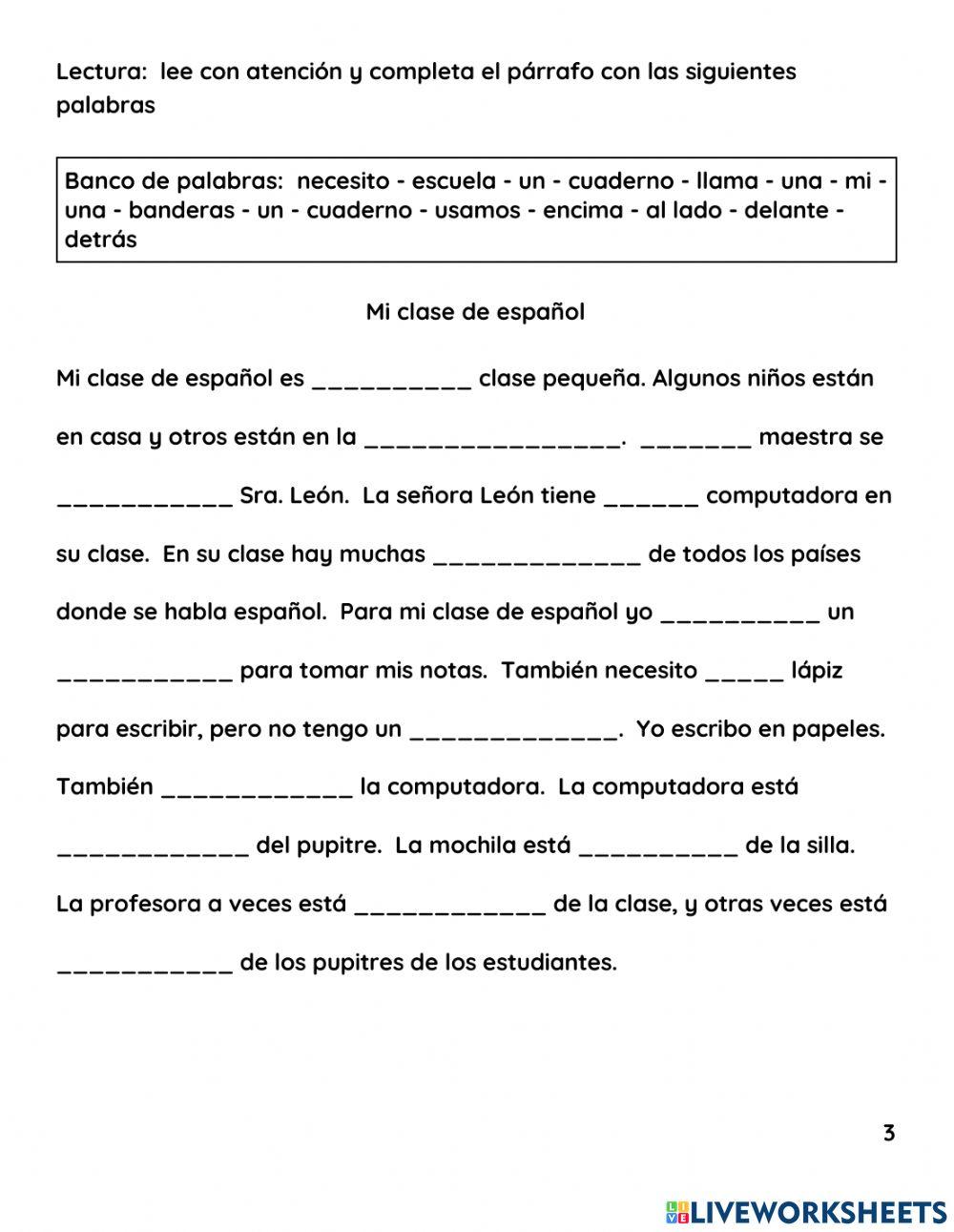 Los objetos de la sala de clase 