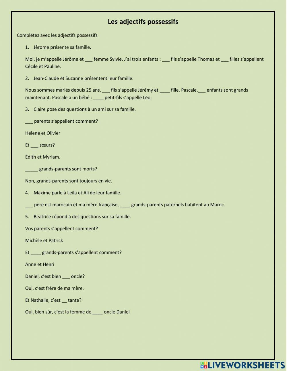 Adjectifs possessifs