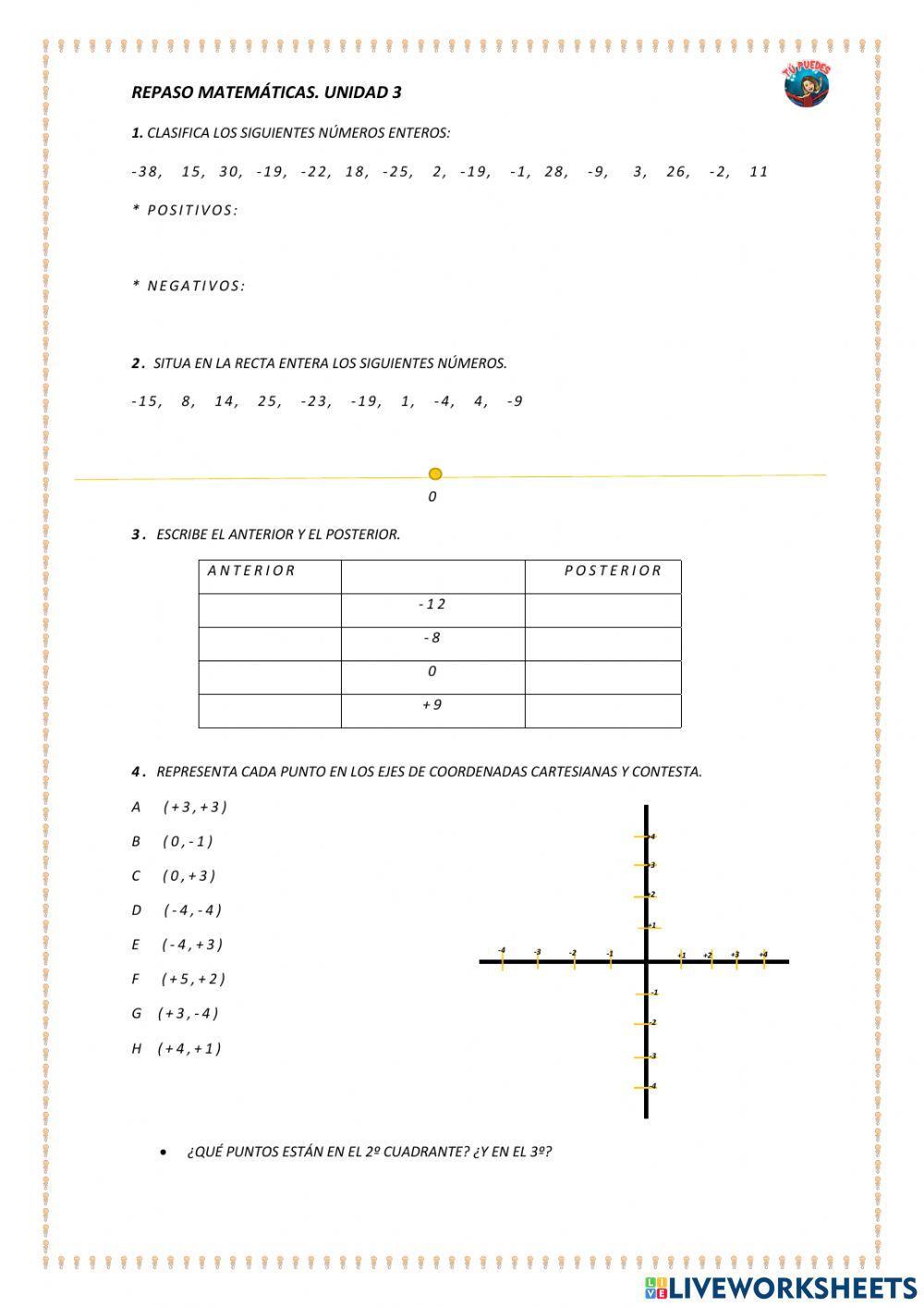 REPASO MATEMÁTICAS UNIDAD 3