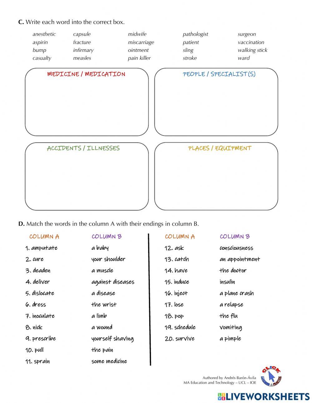 Vocabulary Ex. - Health and Illnesses