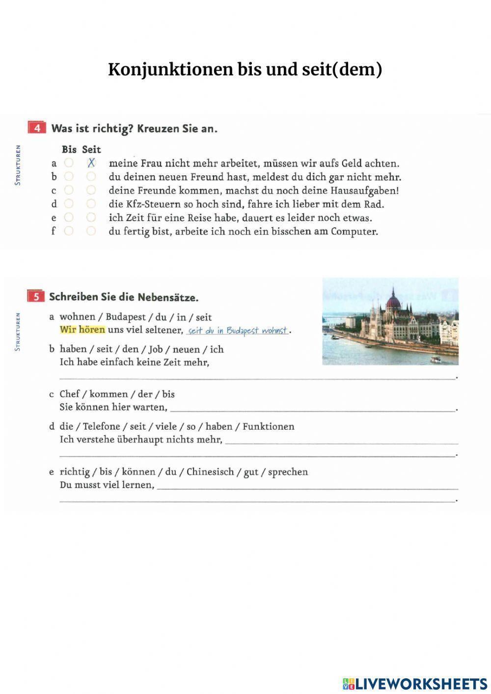 Konjunktionen bis und seitdem