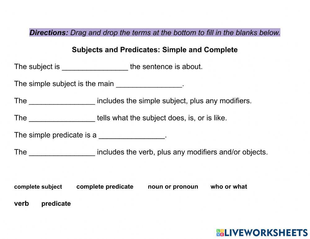 Subjects and Predicate: simple and compound