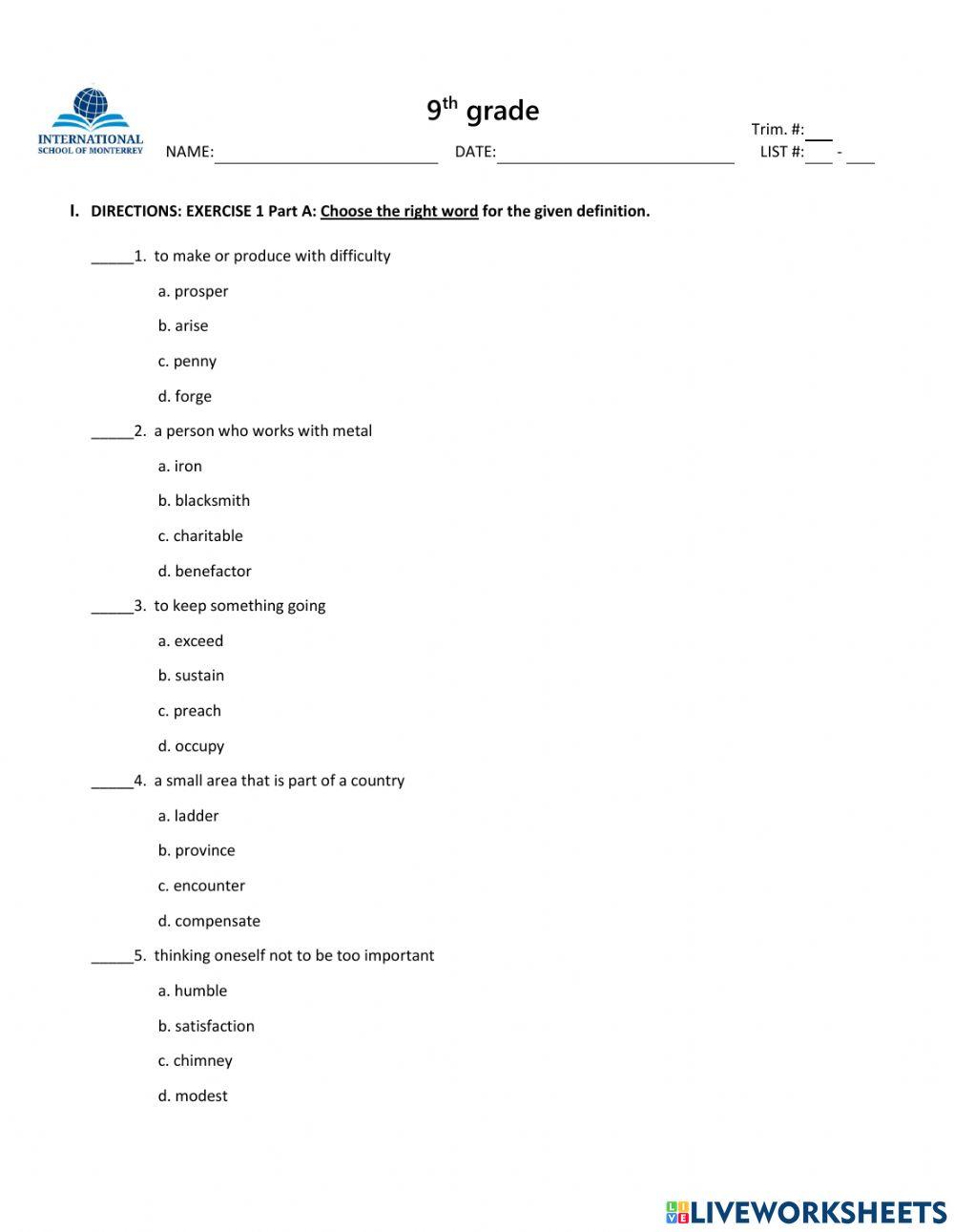 9-Vocab Exerc Nicholas NO READING