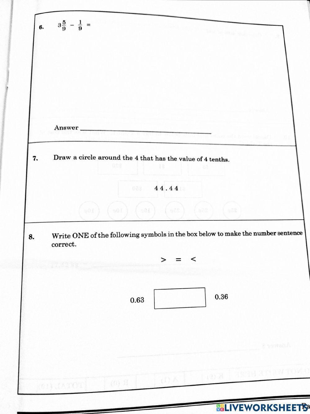 Mathematics worksheets