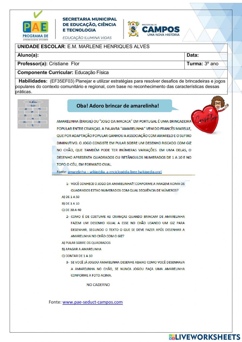 Brindadeira amarelinha