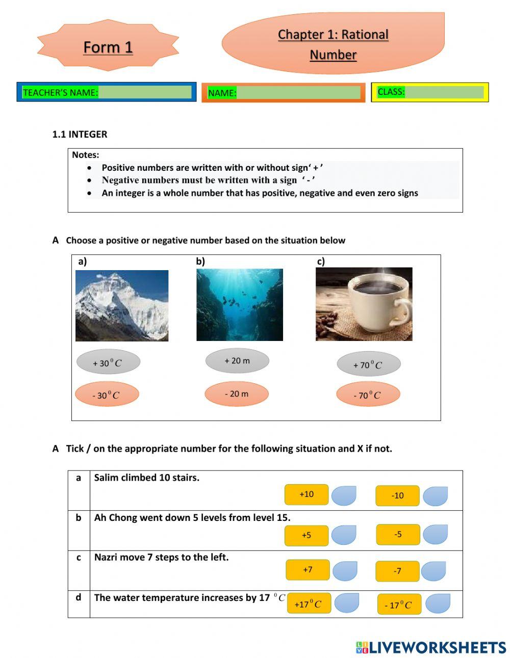 Chapter 1 rational number Chapter 1 rational number
