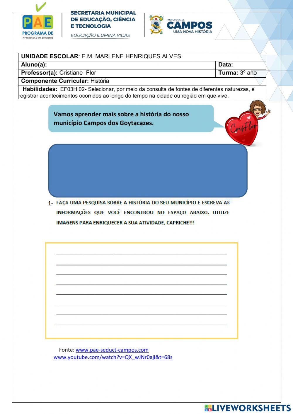 O lugar em que vive e sua história.