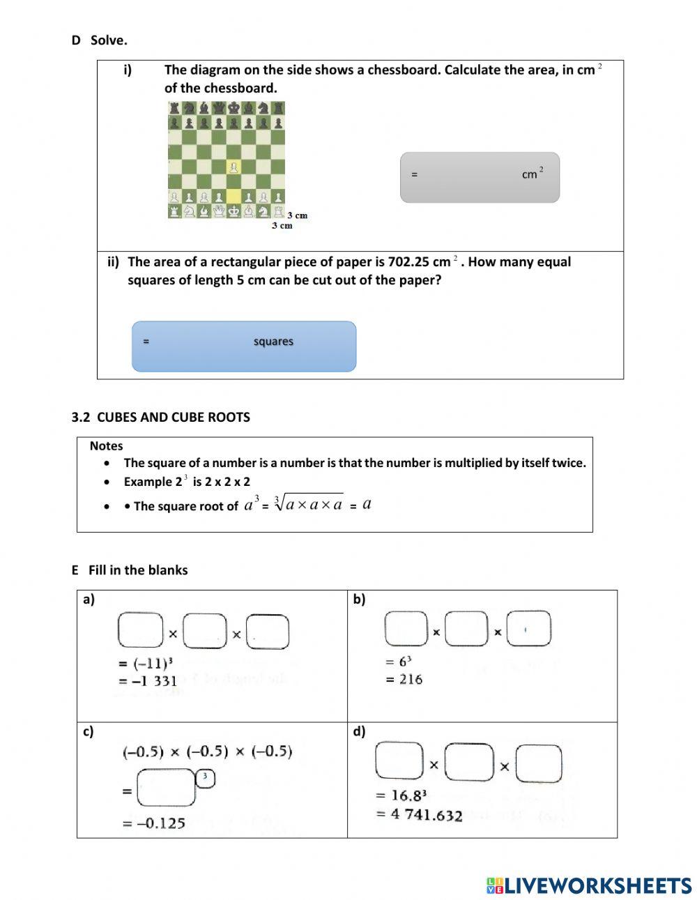 Chapter 3 squares,square roots,cubes,cube roots Chapter 3 squares,square roots,cubes,cube roots
