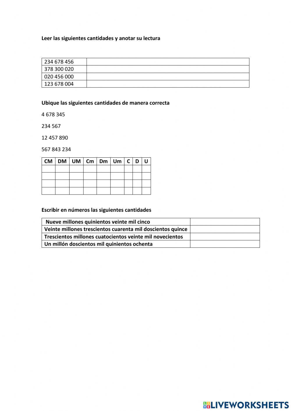 Cantidades de 9 cifras