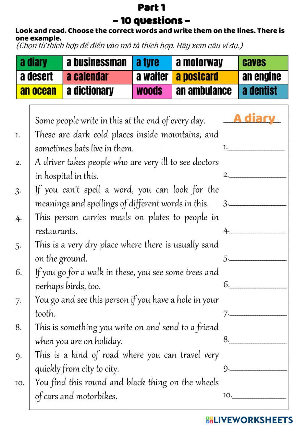 Flyers test - writing reading