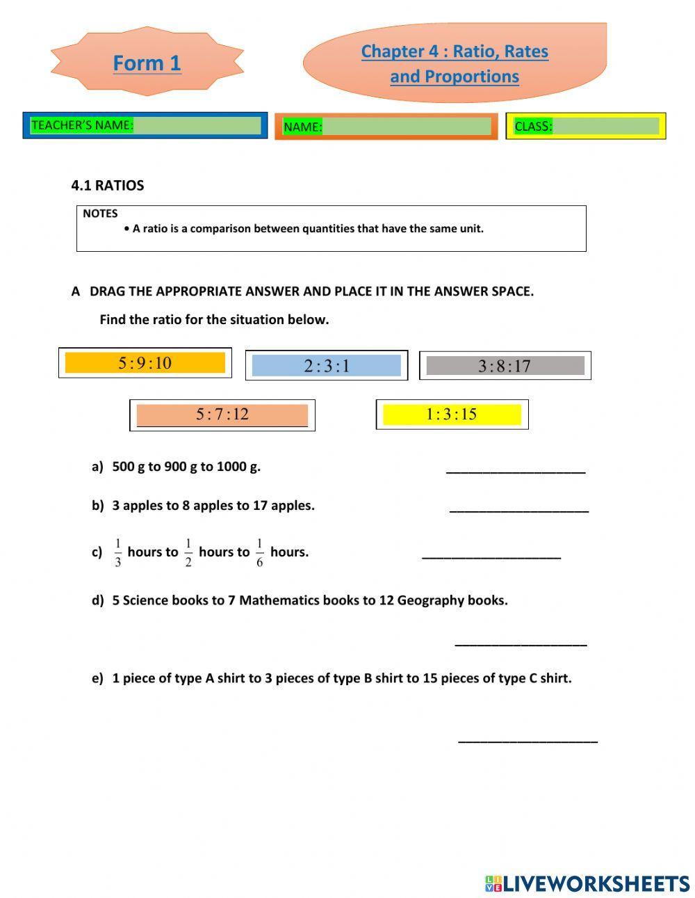 Chapter 4: ratios, rates and proportions Chapter 4: ratios, rates and proportions