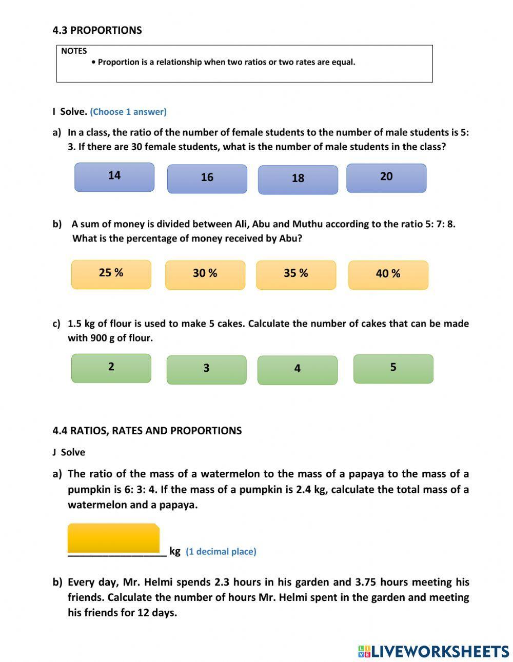 Chapter 4: ratios, rates and proportions