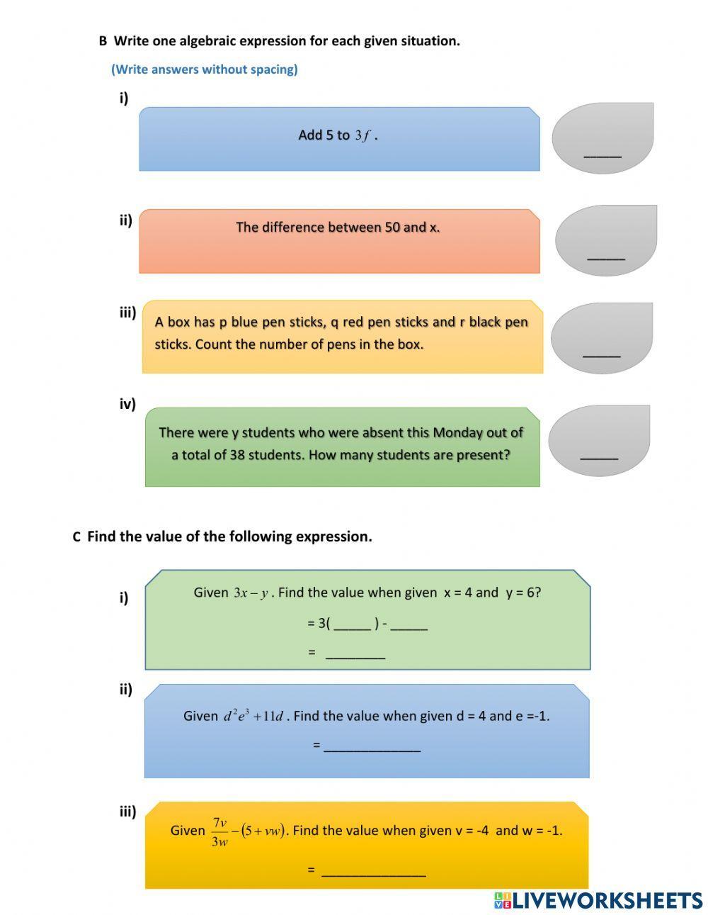 Chapter 5 : algebraic expressions Chapter 5 : algebraic expressions