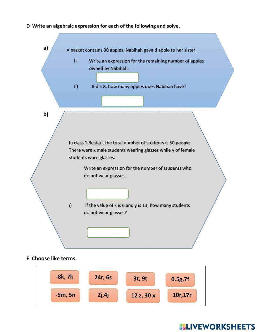 Chapter 5 : algebraic expressions Chapter 5 : algebraic expressions