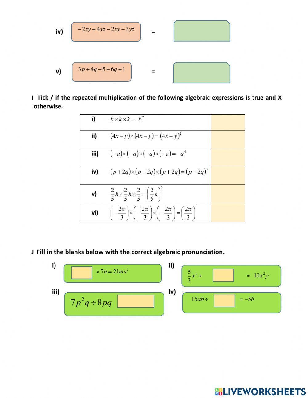 Chapter 5 : algebraic expressions Chapter 5 : algebraic expressions