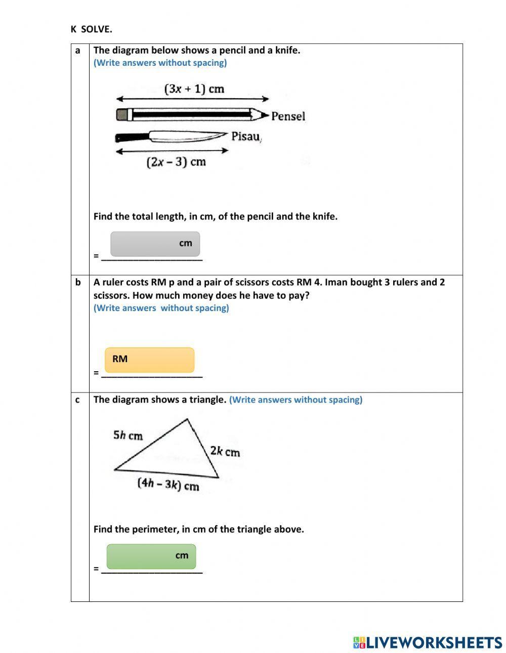Chapter 5 : algebraic expressions Chapter 5 : algebraic expressions