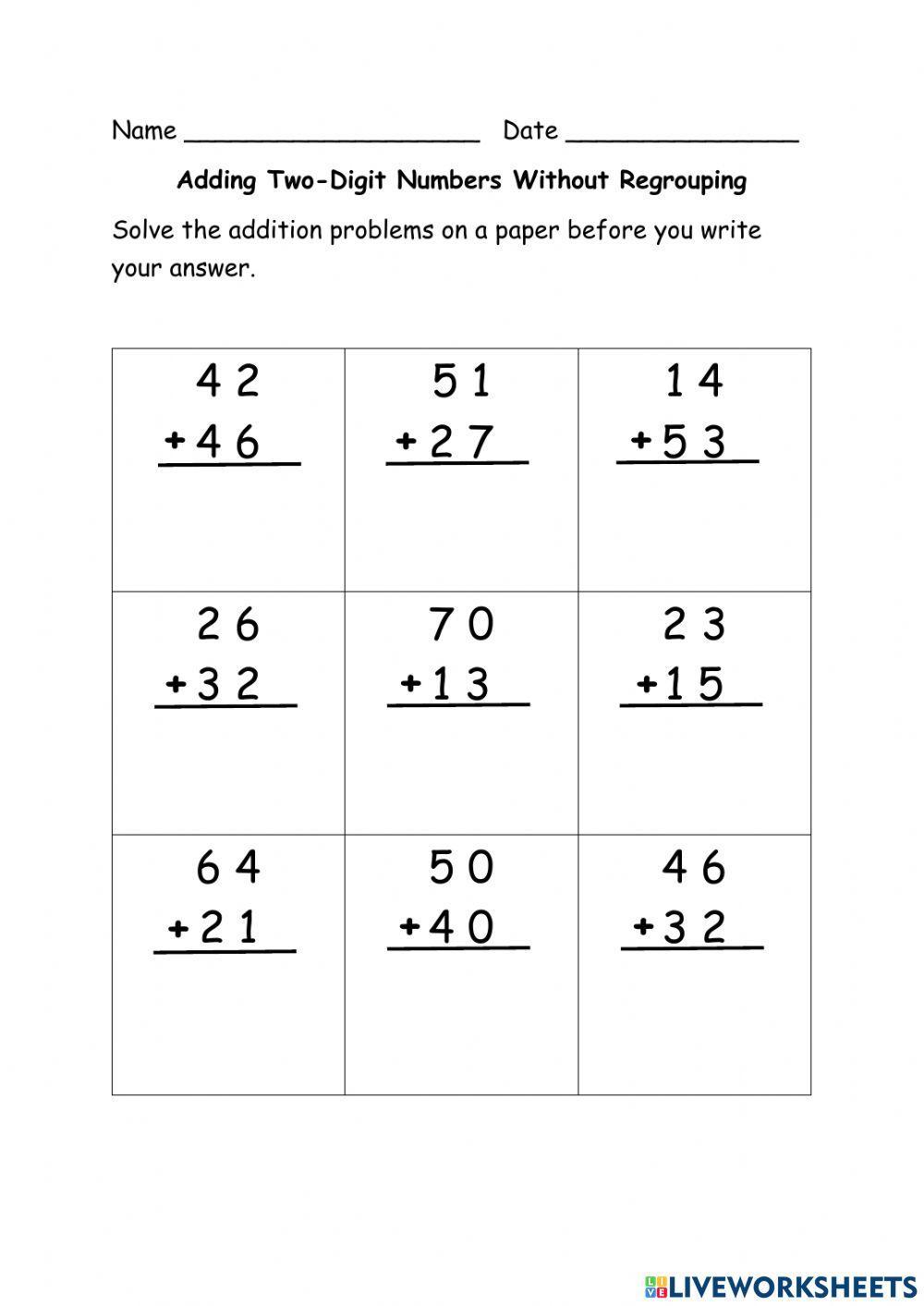 Adding Two-Digit Numbers Without Regrouping Adding Two-Digit Numbers Without Regrouping