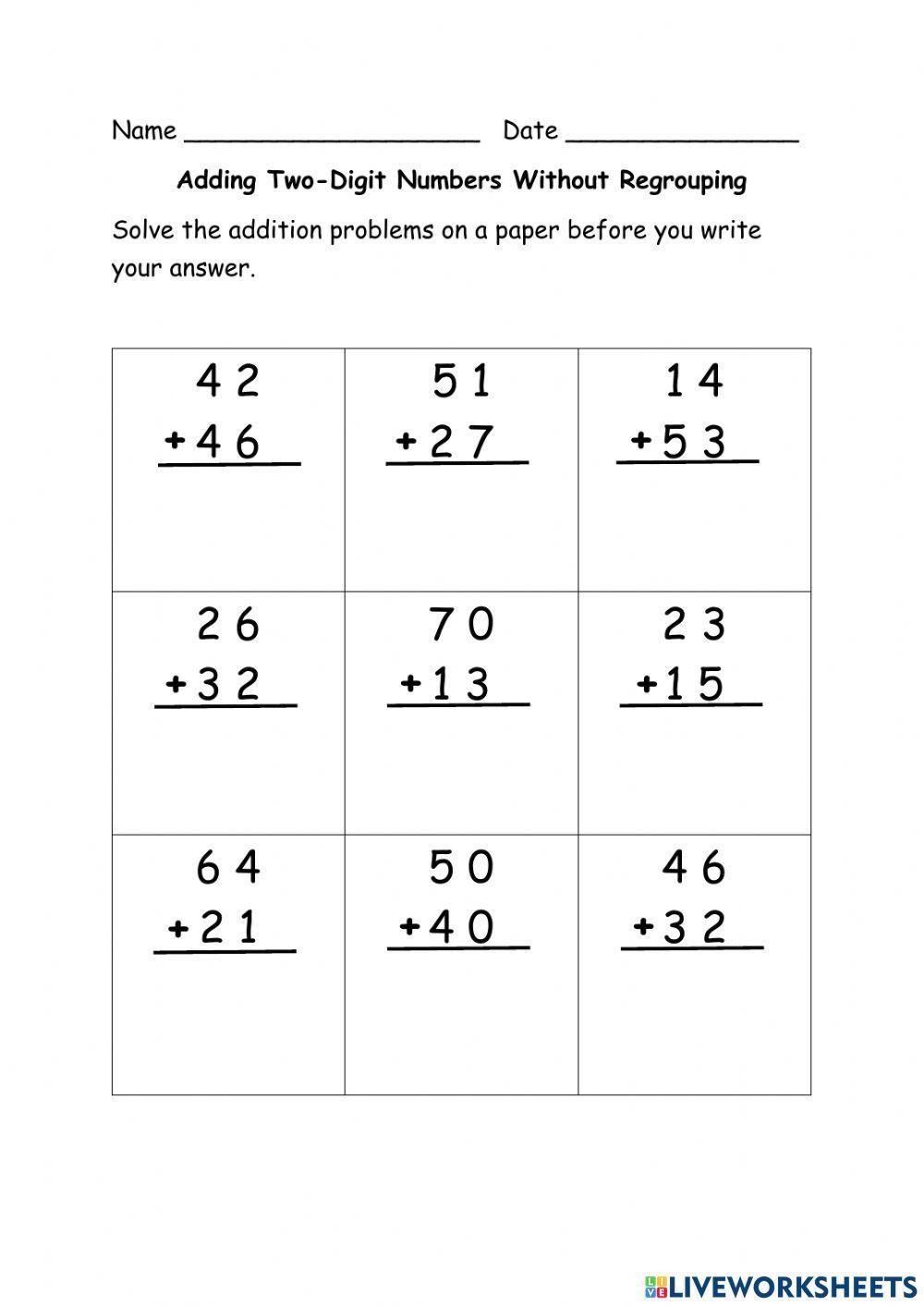 Adding Two-Digit Numbers Without Regrouping