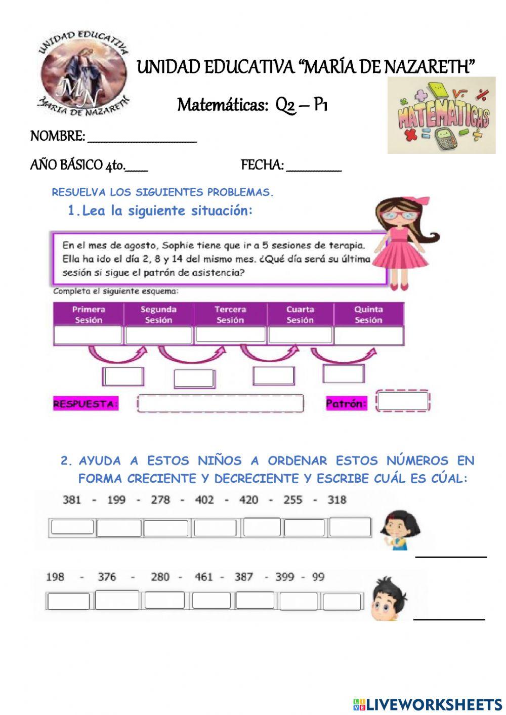 MATEMÁTICAS Evaluación 1p - 2q