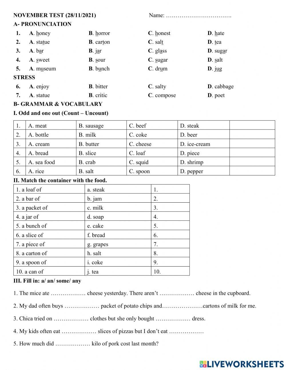 Grade 6- Month Test