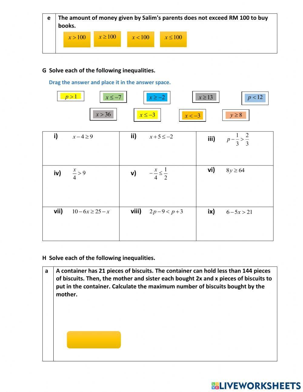 Chapter 7 linear inequalities