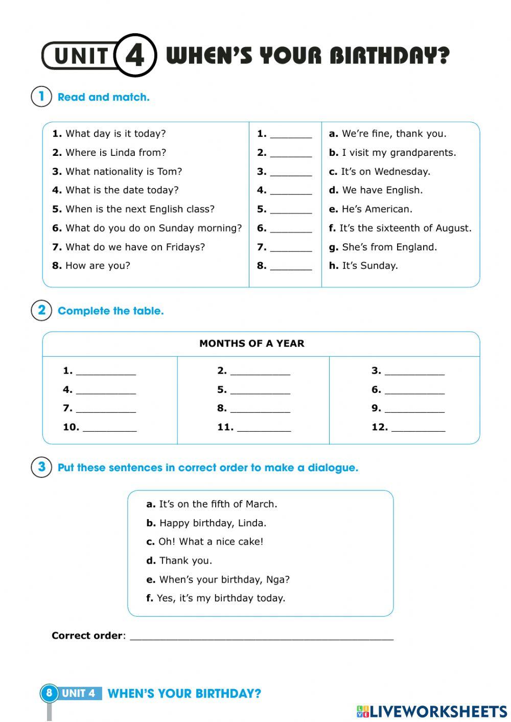 Grade 4 - Unit 4 - When's your birthday?