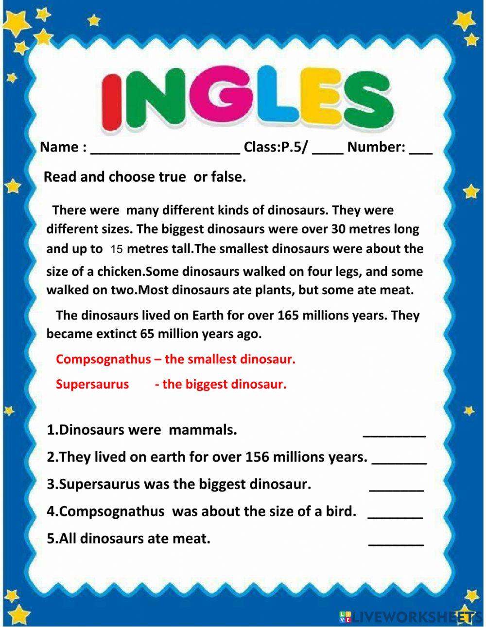 Read and  write true or false. P.5